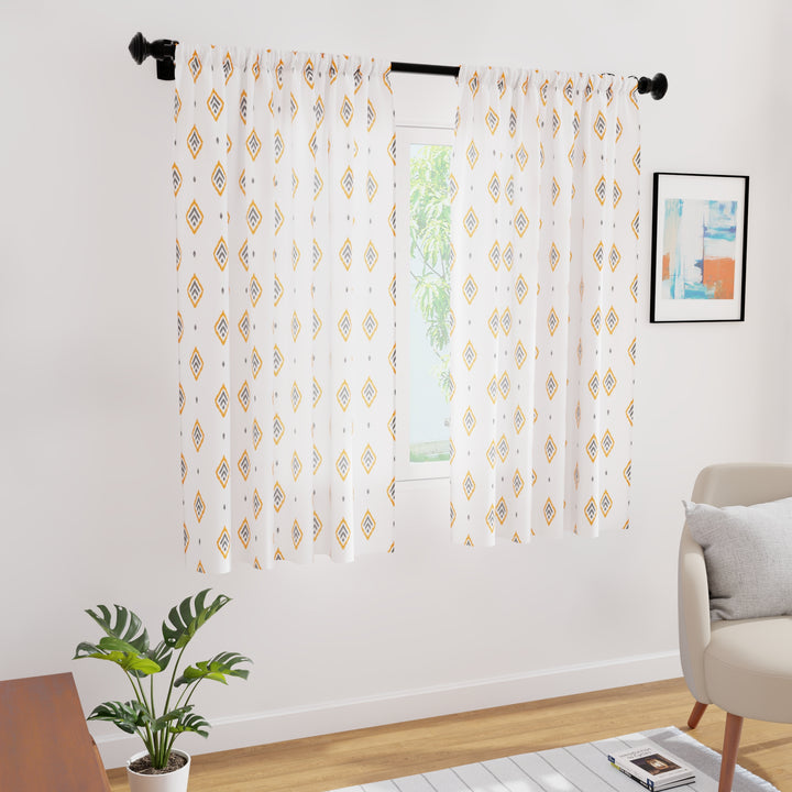 Polyester Diamond Yellow Curtain (Pack of 2)