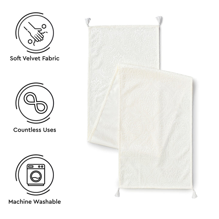 Embossed Velvet Cream Table Runner