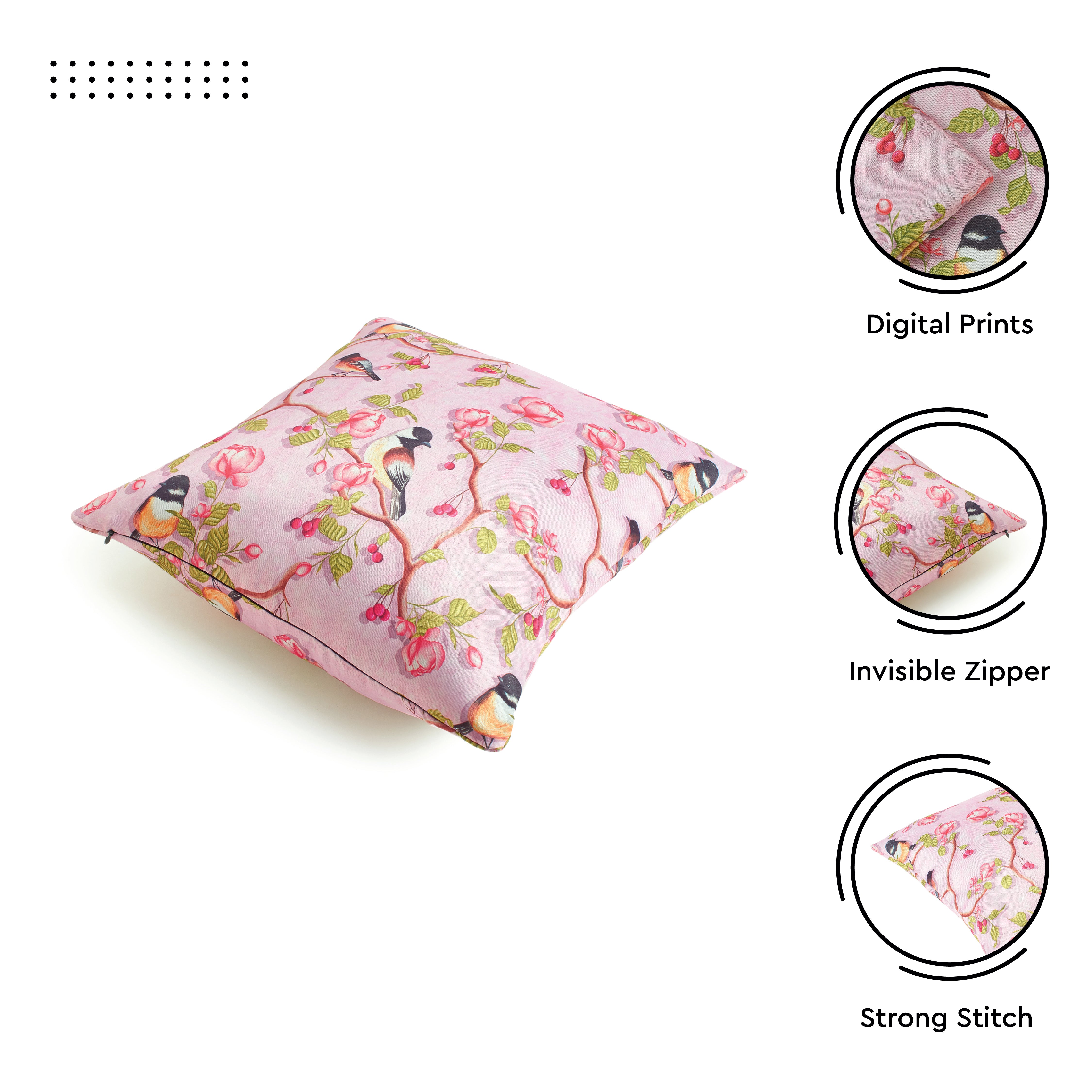 Blackout Polyester Dusty Pink Birds Cushion Cover