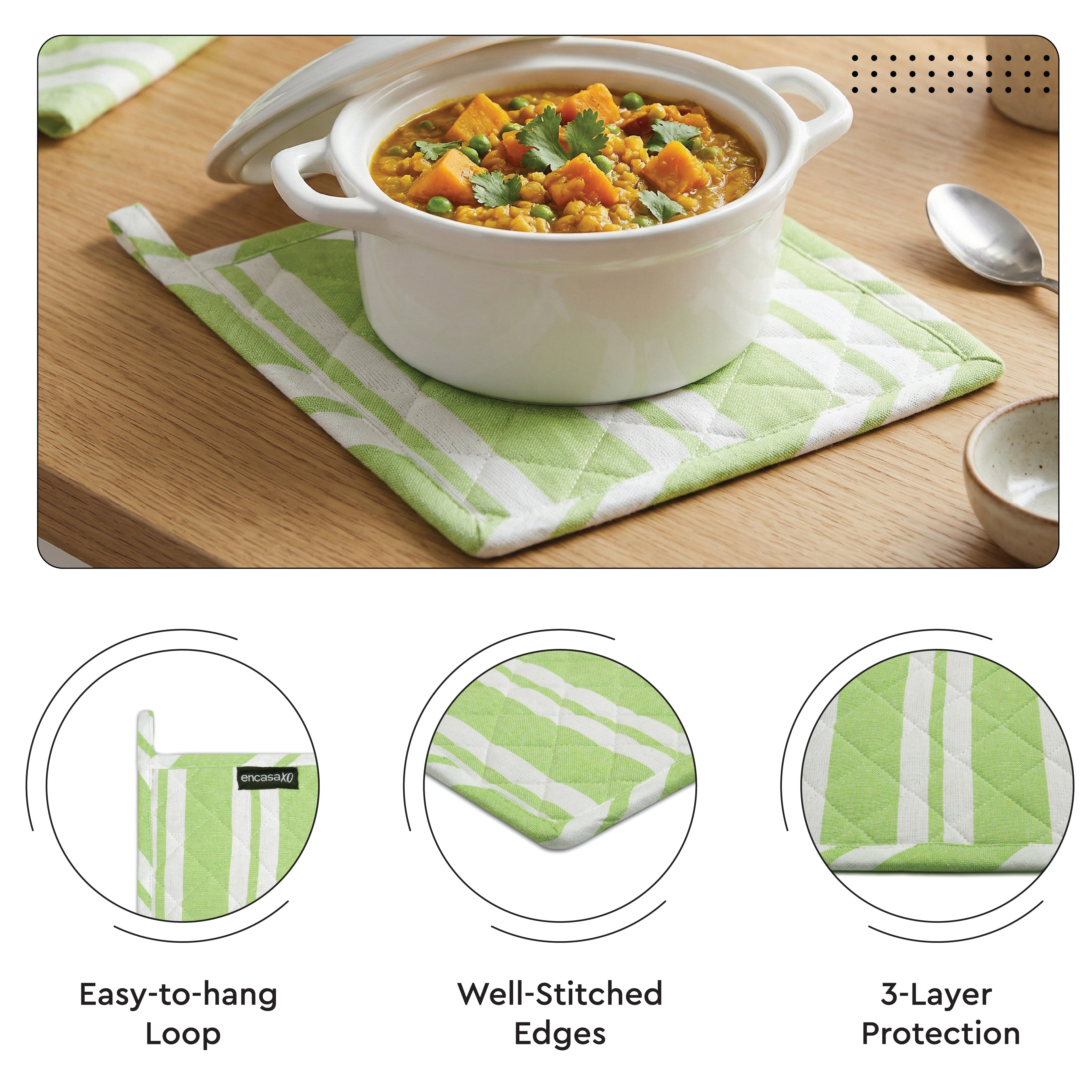 Cotton Franca Lime Stripes Apron, Oven Glove, Pot Holder