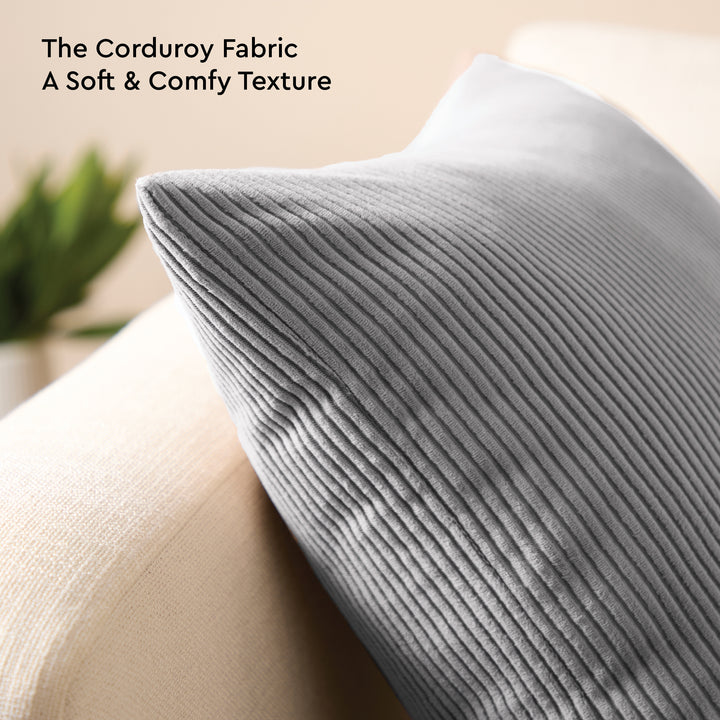 Corduroy Grey Cushion Cover (Pack of 2)