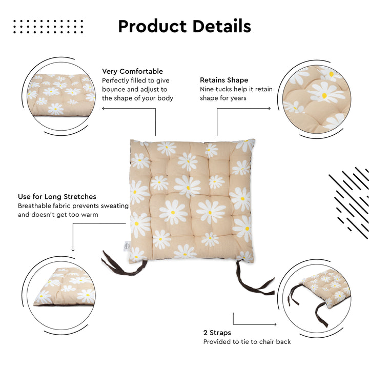 20s Sheeting Daisy Beige & Dk Taupe Chairpad (Pack of 4)