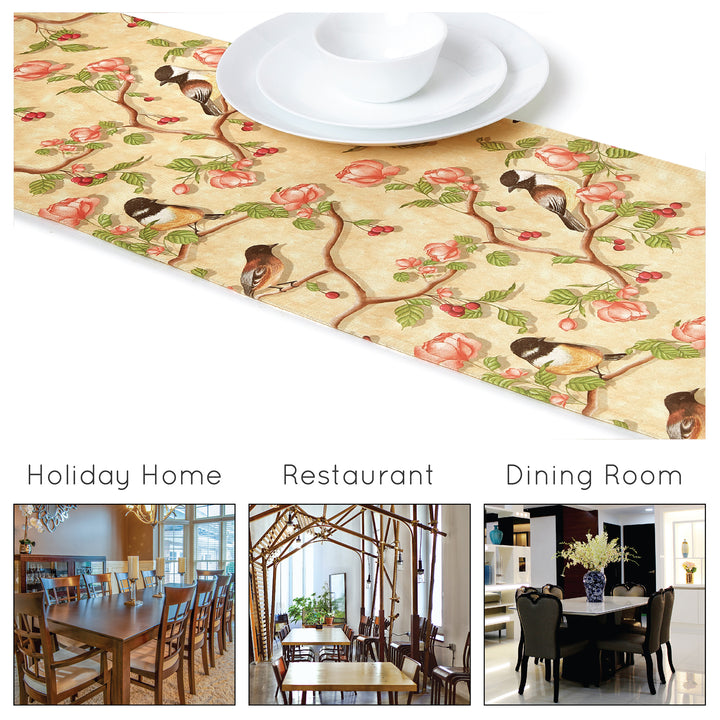 Blackout Polyester Pale Gold Birds Table Runner (Pack of 1)