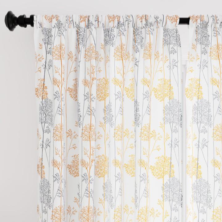 Polyester Branches Orange Curtain (Pack of 2)
