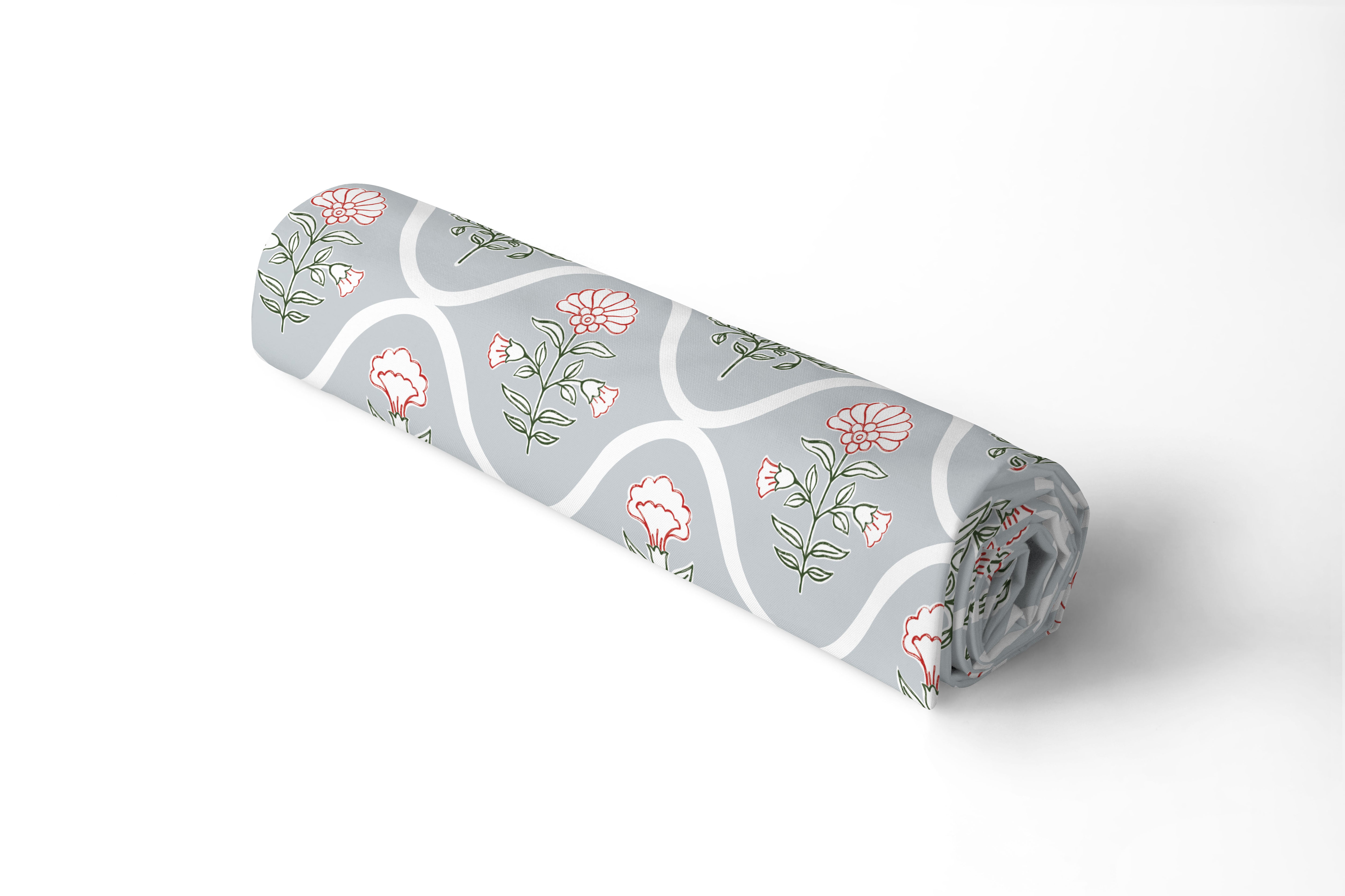 Polyester Printed Pea Grey Fabric (Pack of 1)