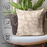 Chambray Cotton Floral Beige Cushion Cover (Pack of 2)