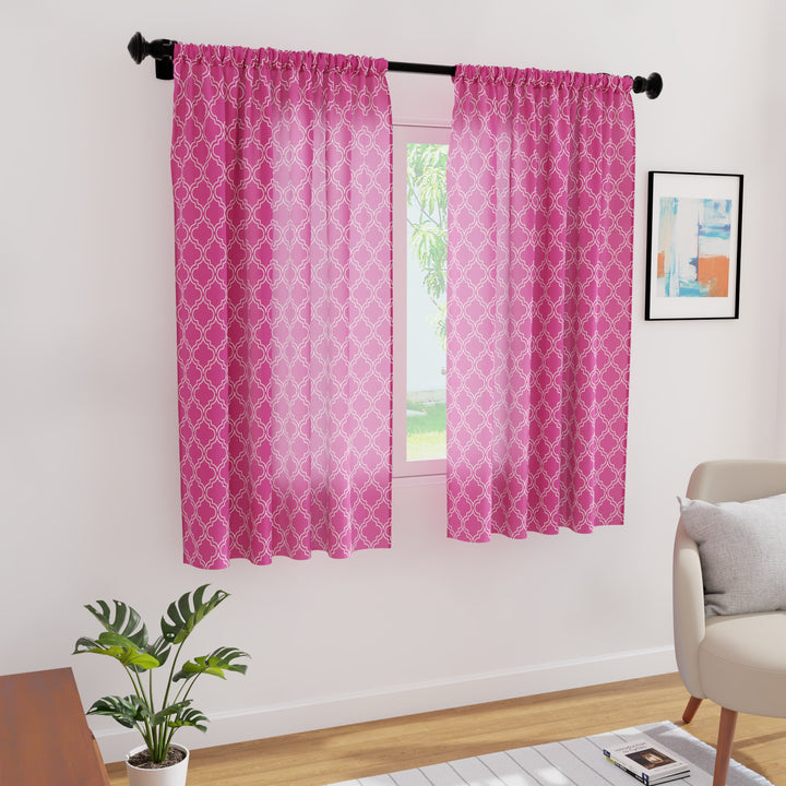 Polyester Trellis Hot Pink Curtain (Pack of 2)