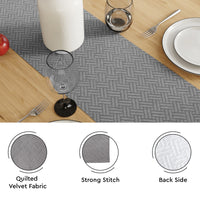 Quilted Velvet Light Grey Table Runner