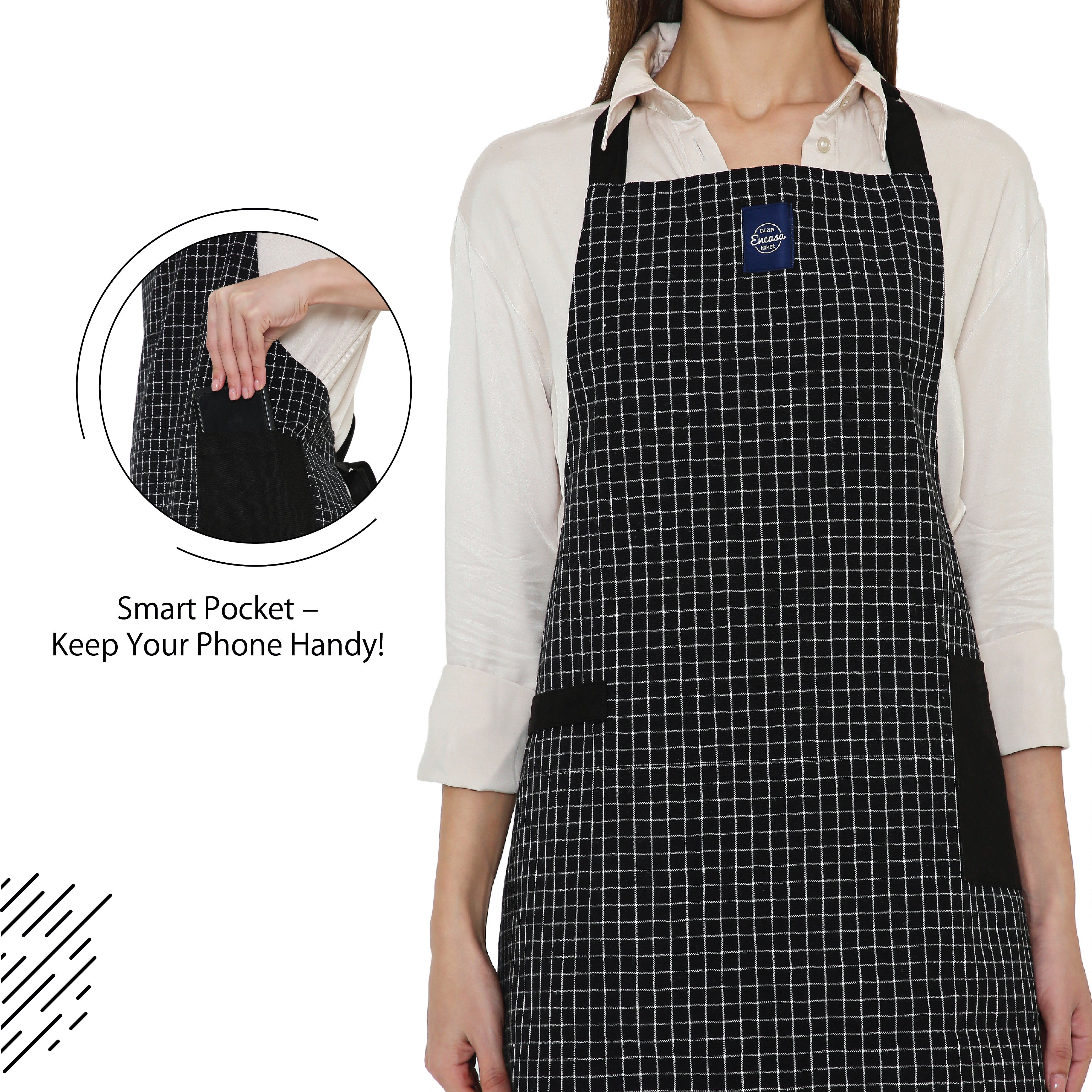 Cotton Butcher Checks Black Apron (Pack of 1)