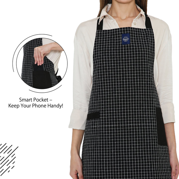 Cotton Butcher Checks Black Apron (Pack of 1)