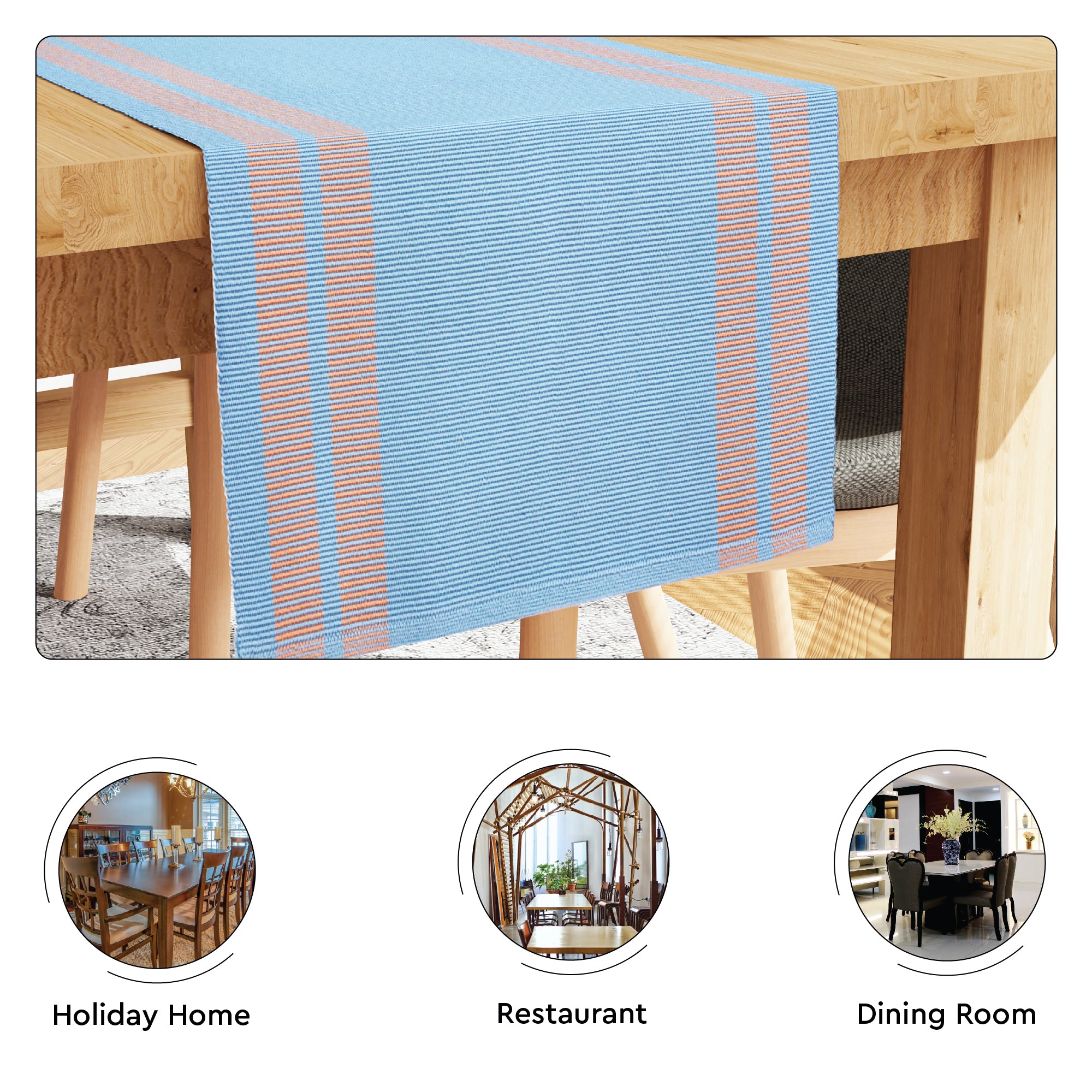 Cotton Ladder Blue Table Runner (Pack of 1)