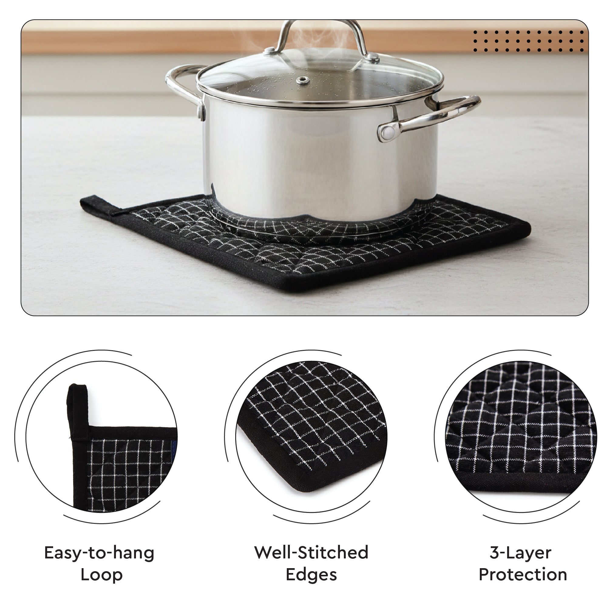 Cotton Butcher Checks Black Oven Glove & Pot Holder