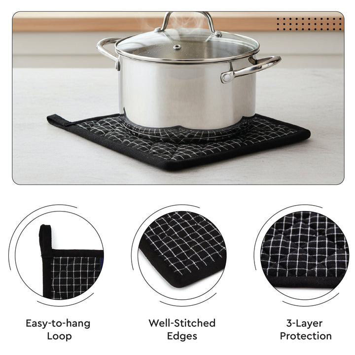 Cotton Butcher Checks Black Oven Glove & Pot Holder