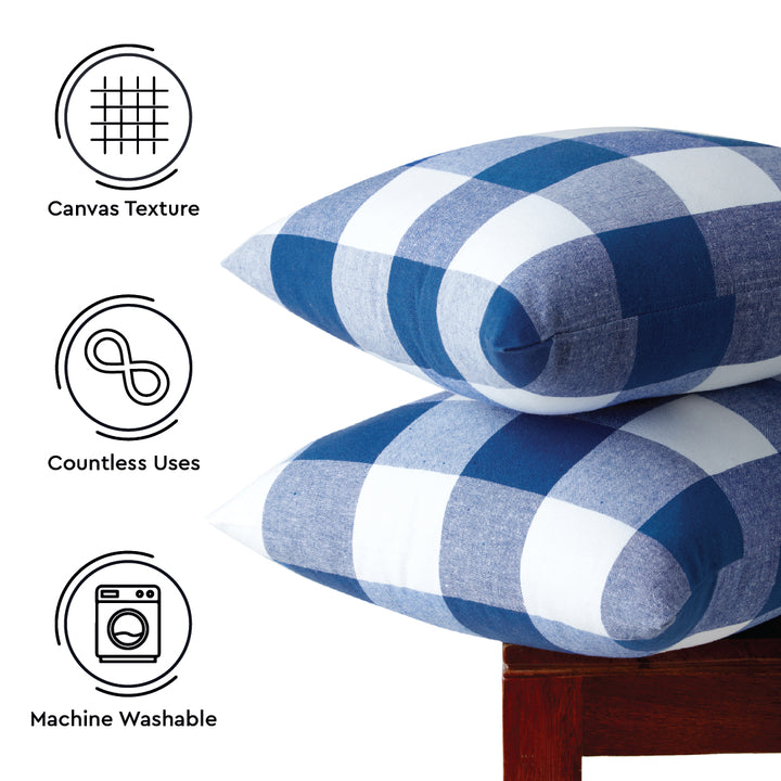 Cotton Buffalo Blue Checks Cushion Cover (Pack of 2)