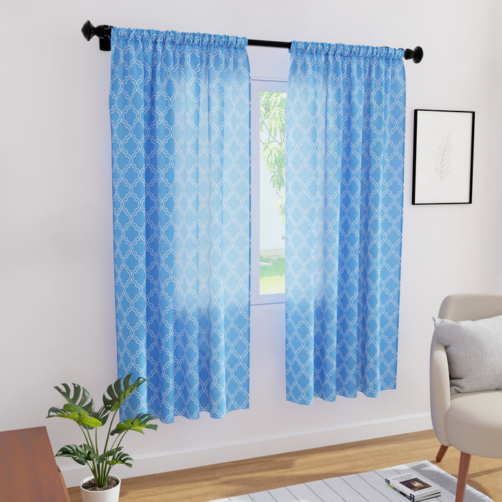 Polyester Trellis Blue Curtain (Pack of 2)