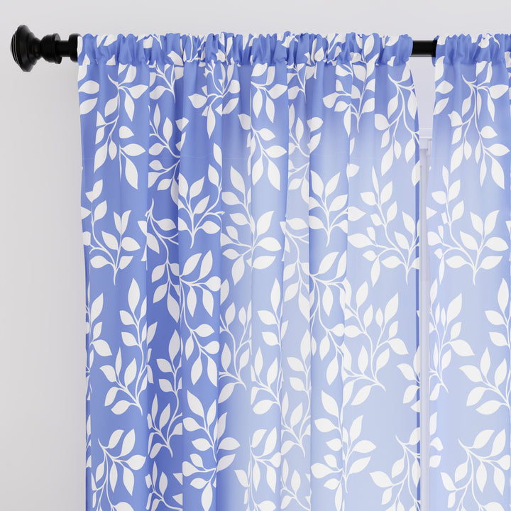 Polyester Reverse Leaf Blue Curtain (Pack of 2)