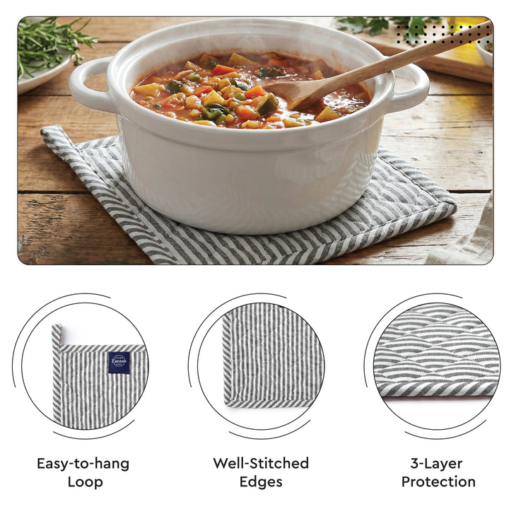 Cotton Ticking Black Oven Glove & Pot Holder