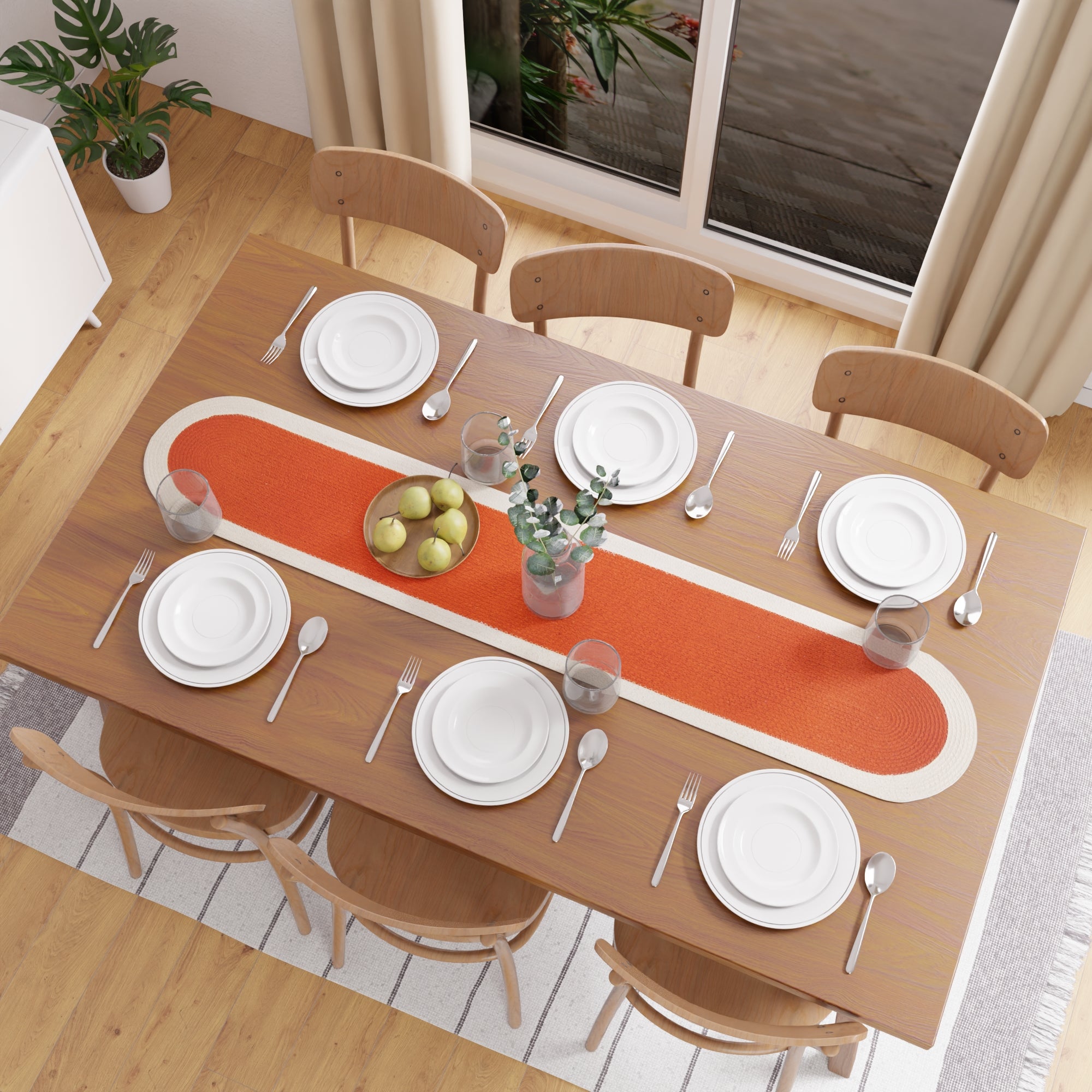 Cotton Coral & Off White Table Runner (Pack of 1)