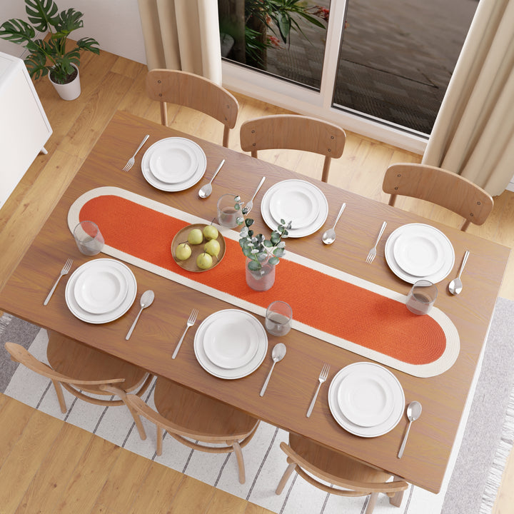 Cotton Coral & Off White Table Runner (Pack of 1)
