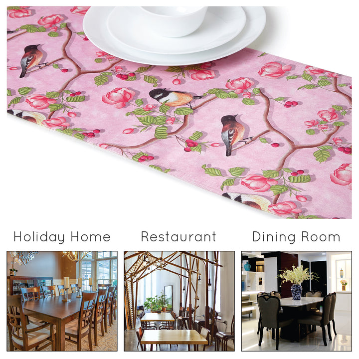 Blackout Polyester Dusty Pink Birds Table Runner (Pack of 1)
