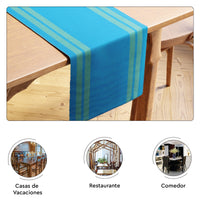 Ribbed Cotton Ladder Turq Blue Table Runner (Pack of 1)