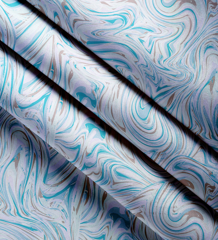 Blackout Polyester Marble Turq Curtain (Pack of 2)