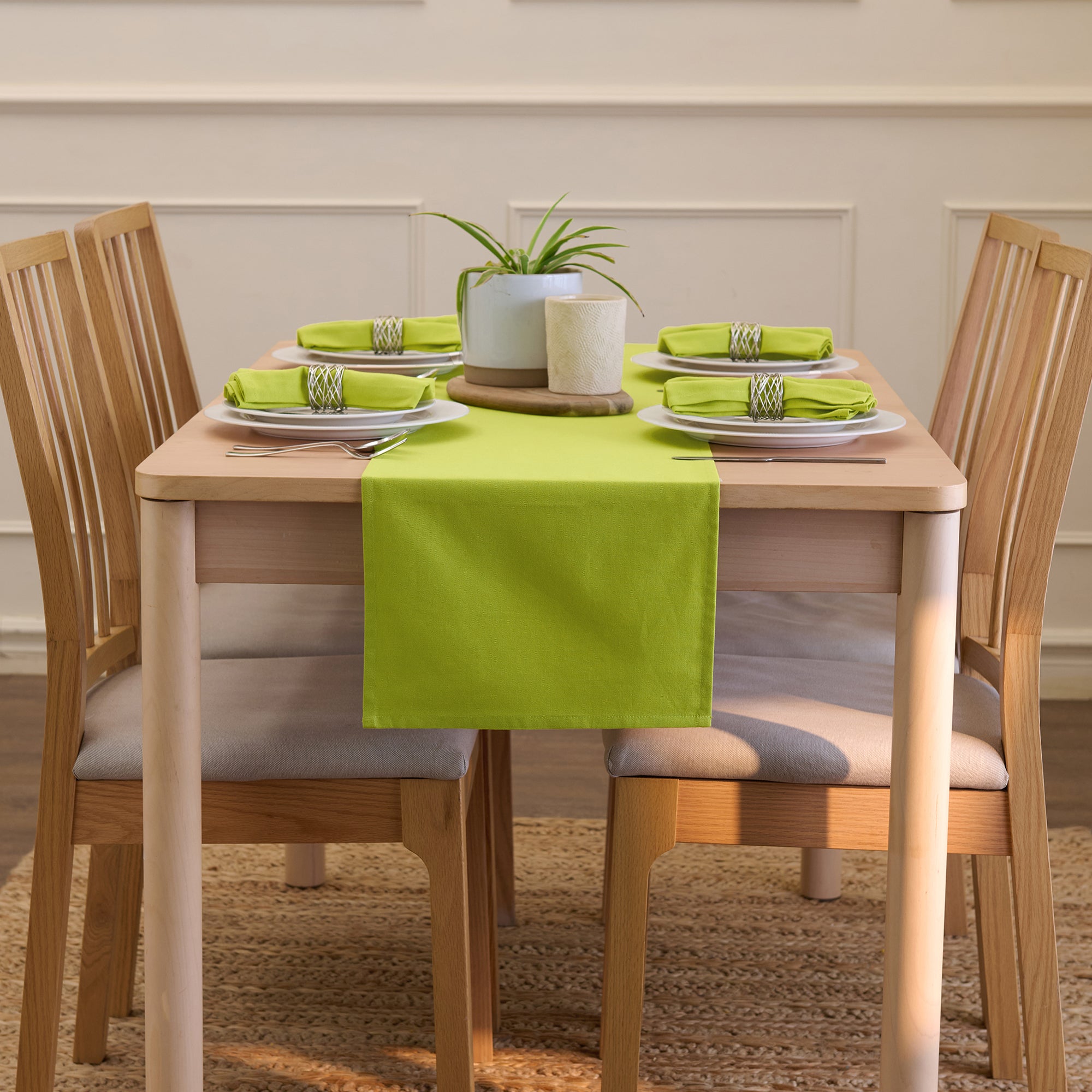 Cotton Lime Green Table Runner (Pack of 1)