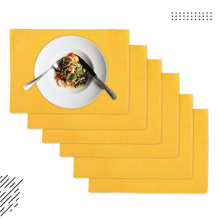 Ribbed Cotton Yellow Placemat (Pack of 6)