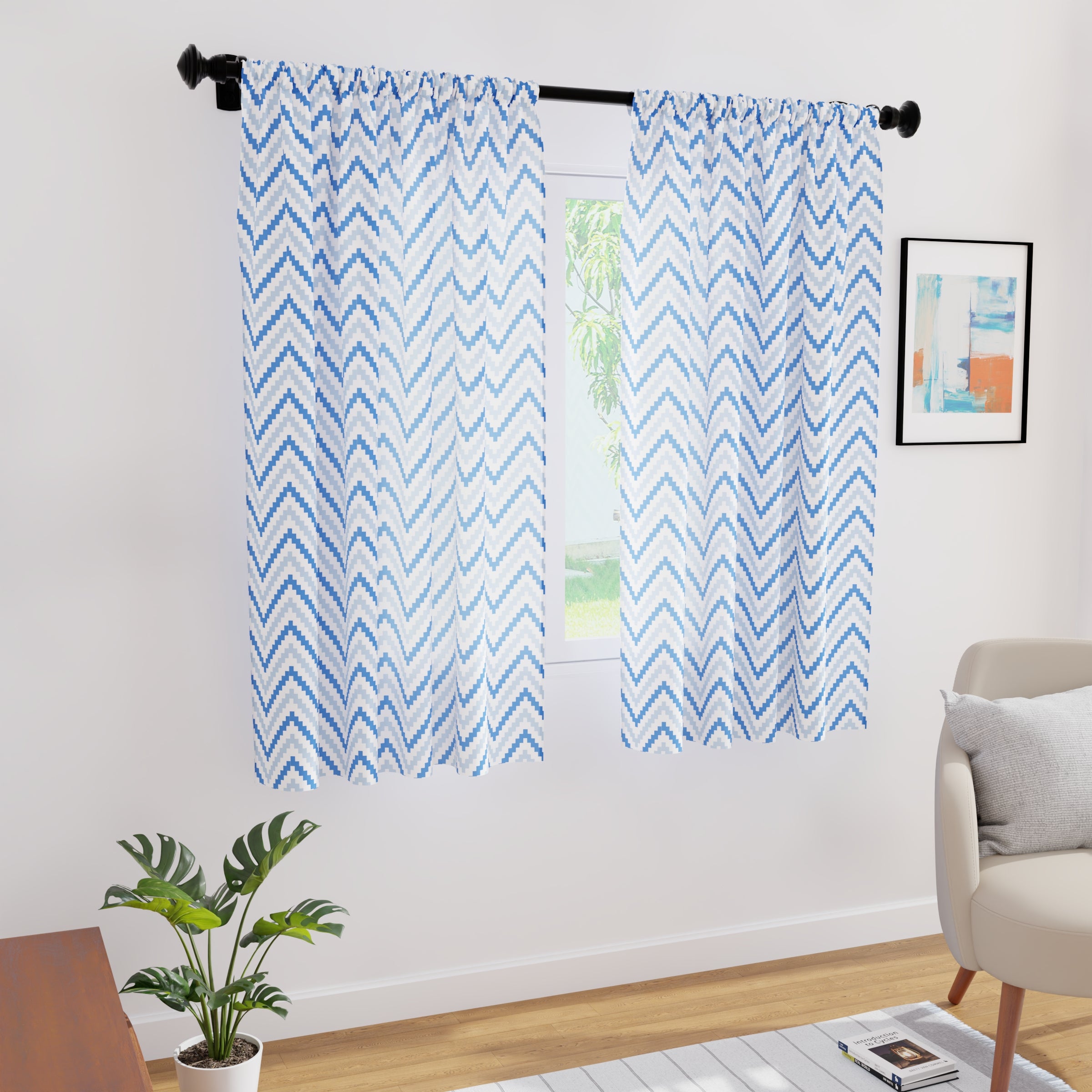 Polyester Chevron 1 Blue Curtain (Pack of 2)