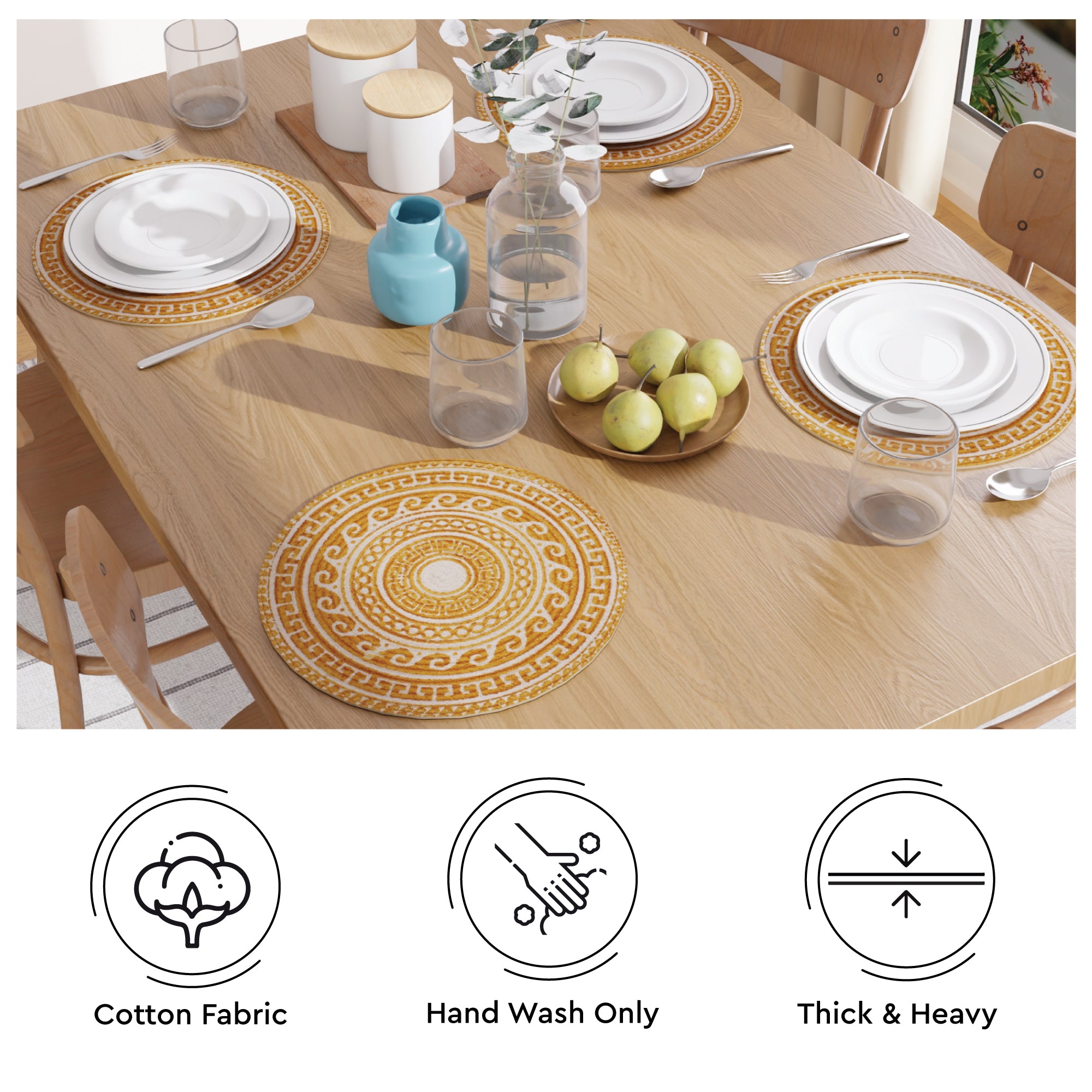 Cotton Mustard Mandala Print Placemat (Pack of 6)