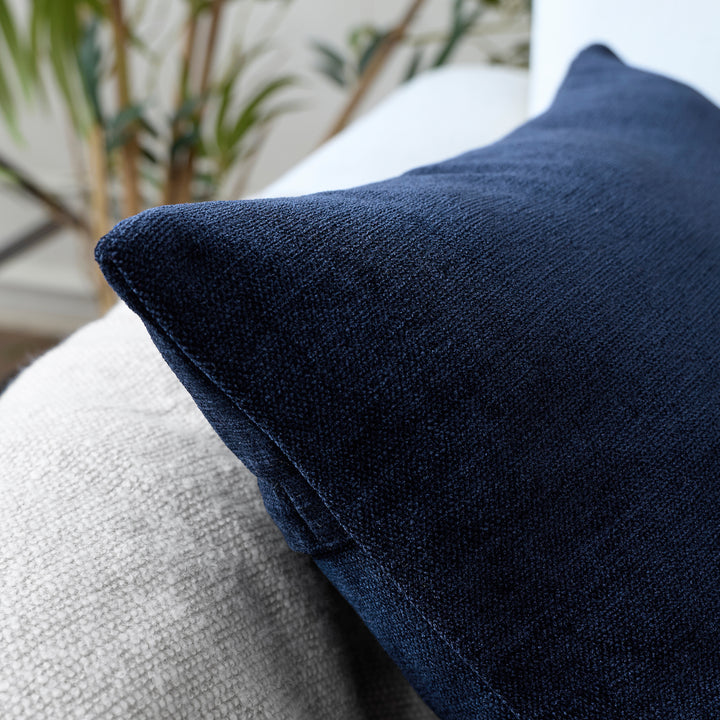Chenille Solid Navy Blue Cushion Cover (Pack of 1)