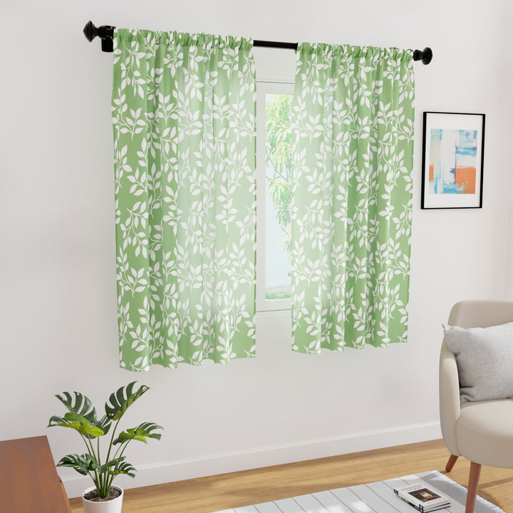 Polyester Reverse Leaf Green Curtain (Pack of 2)