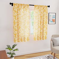 Polyester Reverse Leaf Yellow Curtain (Pack of 2)