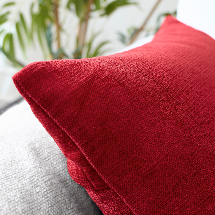 Chenille Solid Scarlet Red Cushion Cover (Pack of 1)
