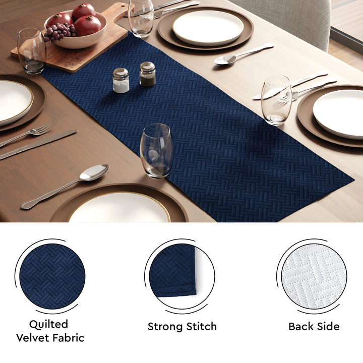 Quilted Velvet Navy Blue Table Runner