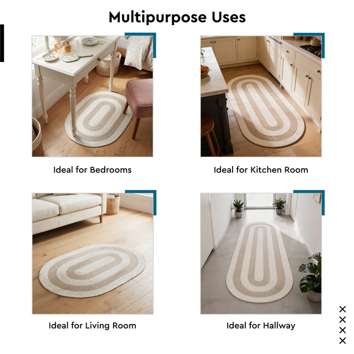 Reversible Round Rug Handwoven Natural Fiber Carpet Braided Area Rug | Neutral Boho Rug for Living Room, Bedroom, Nursery | Washable Area Rug Two Tone