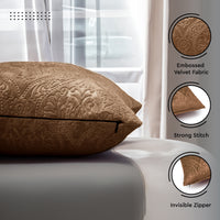 Embossed Velvet Coffee Cushion Cover (Pack of 2)