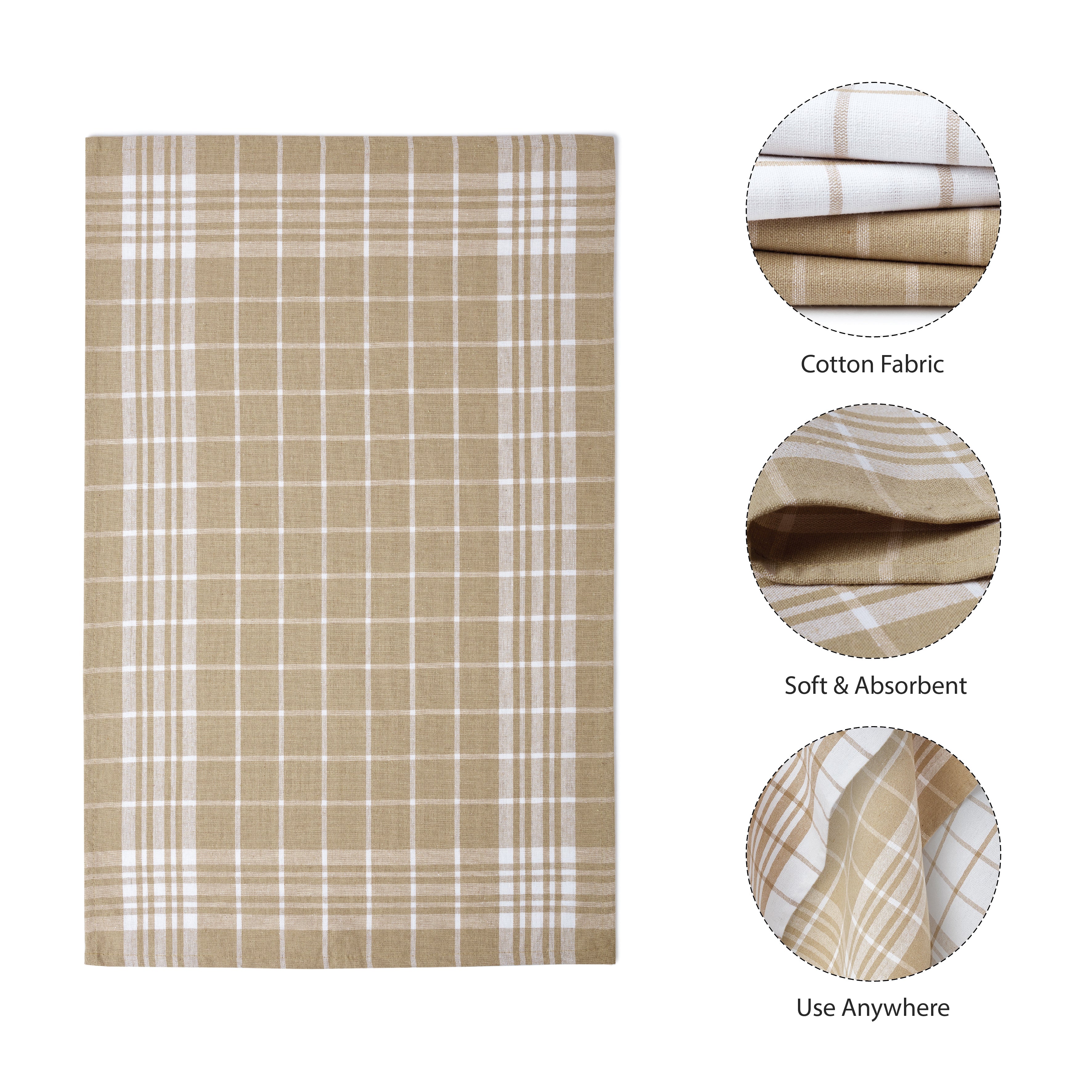Cotton Beige Non-Terry Kitchen Towel (Pack of 4)
