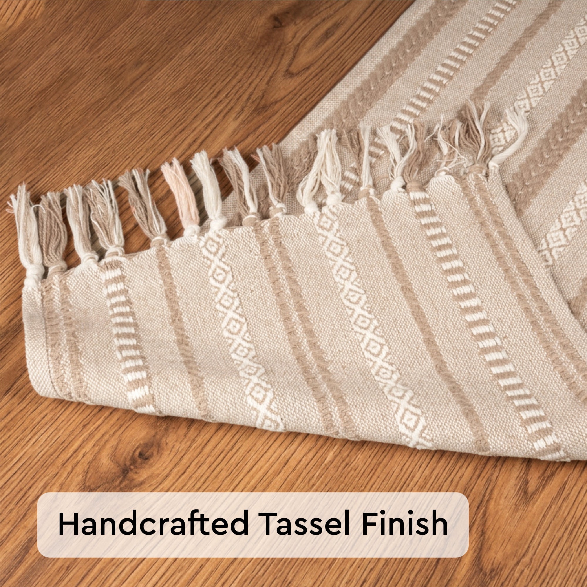 Cotton Jacquard Beige Table Runner (Pack of 1)