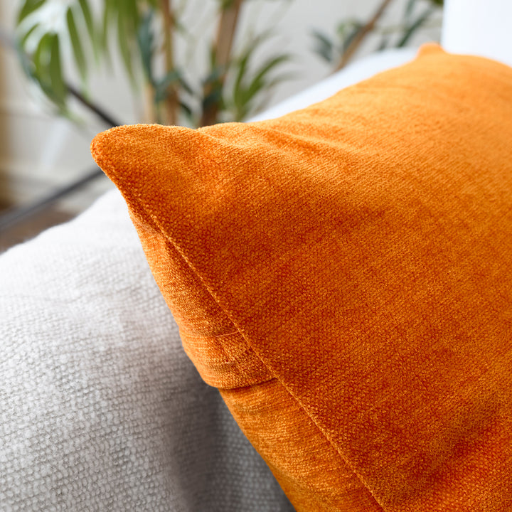 Chenille Solid Orange Cushion Cover (Pack of 1)