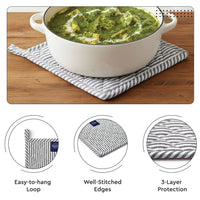 Cotton Ticking Black Apron + Oven Glove + Pot Holder (Pack of 3)