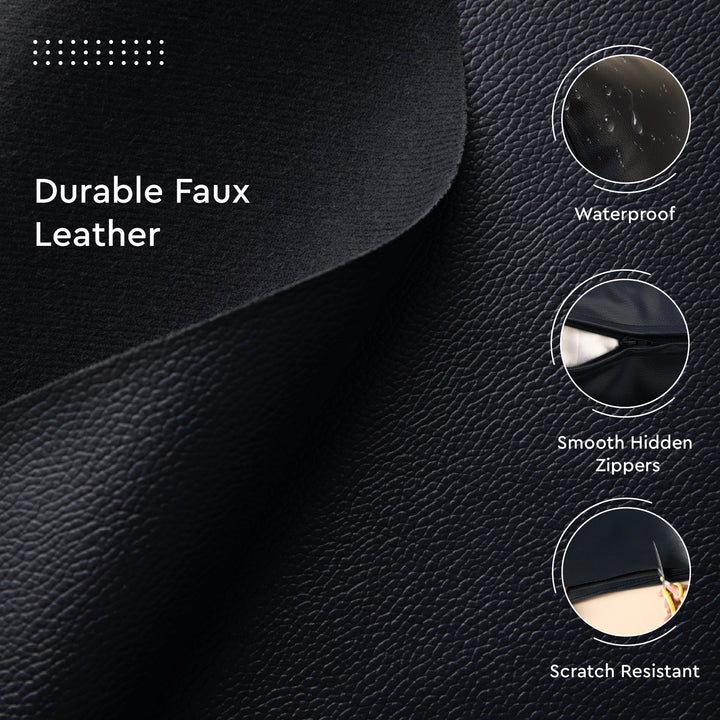 PVC Leather Navy Blue Stitch Cushion Cover (Pack of 2)