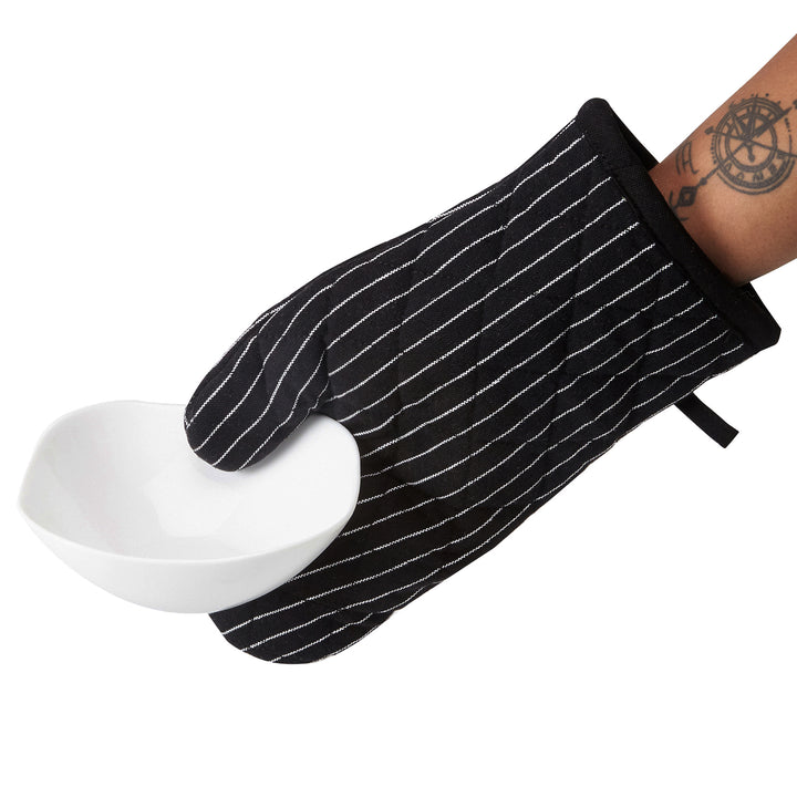 Cotton Butcher Stripes Black Oven Gloves (Pack of 2)