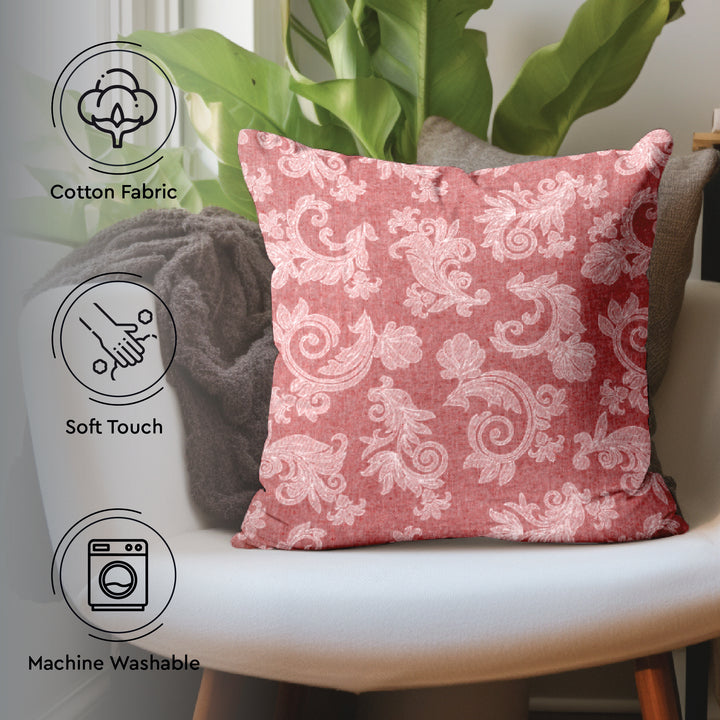 Chambray Cotton Floral Red Cushion Cover (Pack of 2)