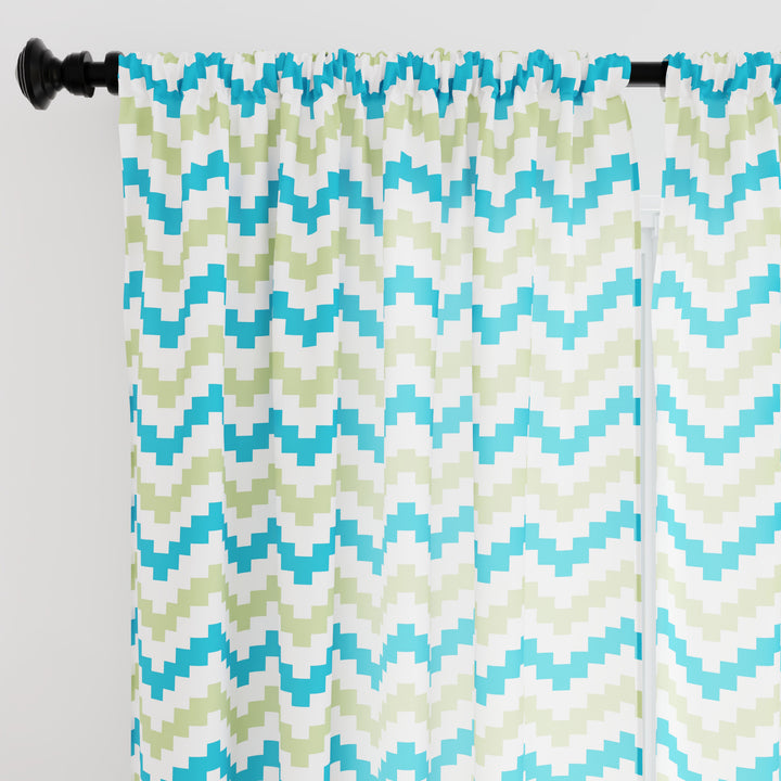 Polyester Chevron Green Curtain (Pack of 2)