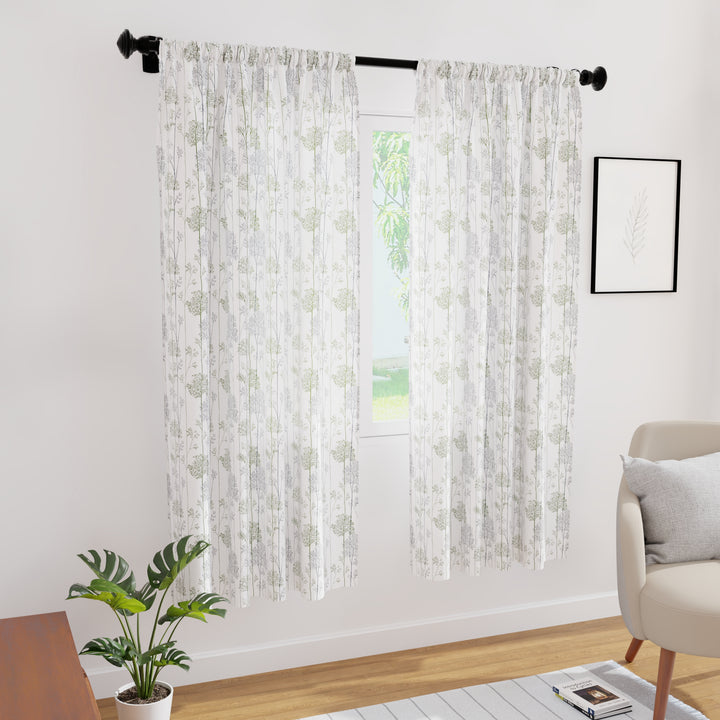 Polyester Branches Green Curtain (Pack of 2)