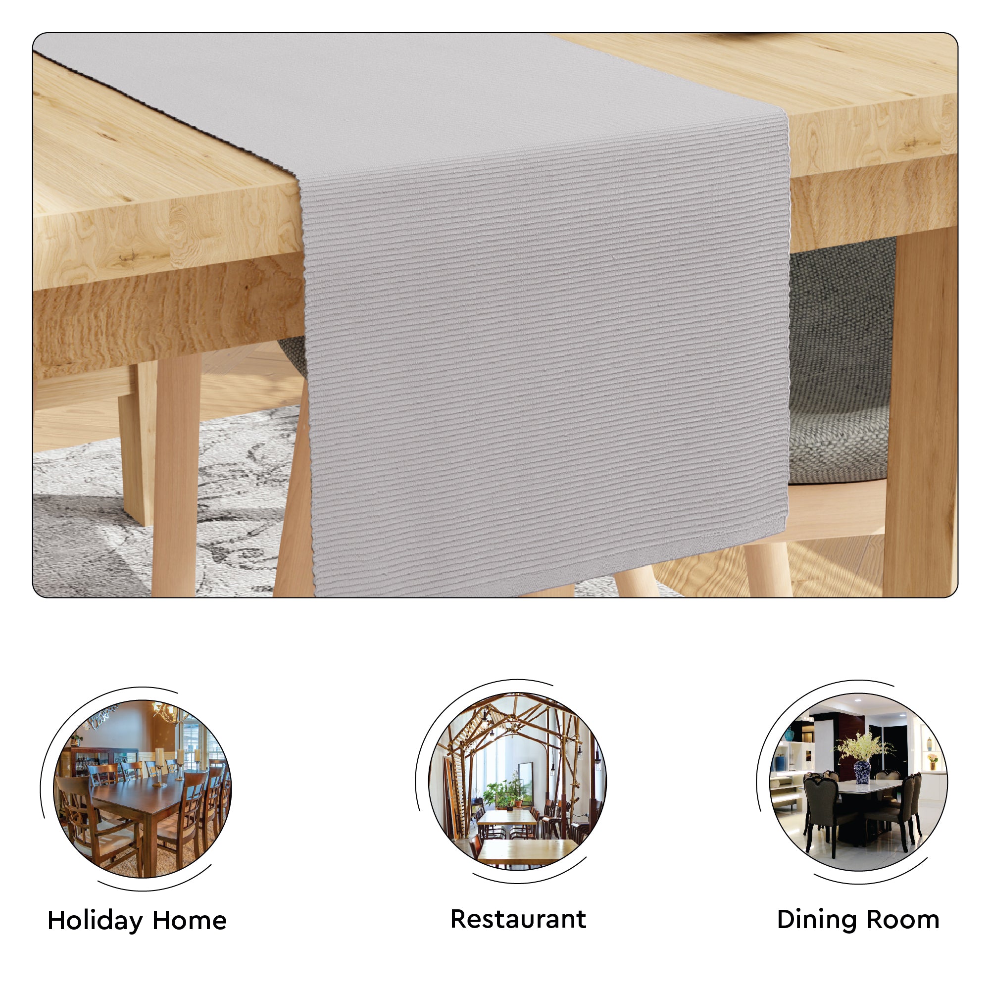 Ribbed Cotton Light Grey Table Runner (Pack of 1)