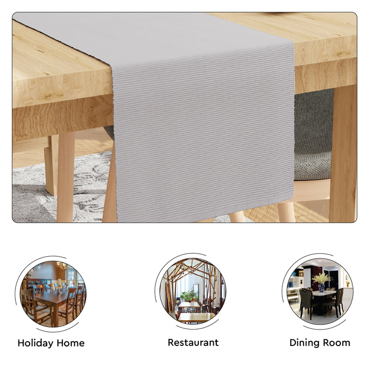 Ribbed Cotton Light Grey Table Runner (Pack of 1)