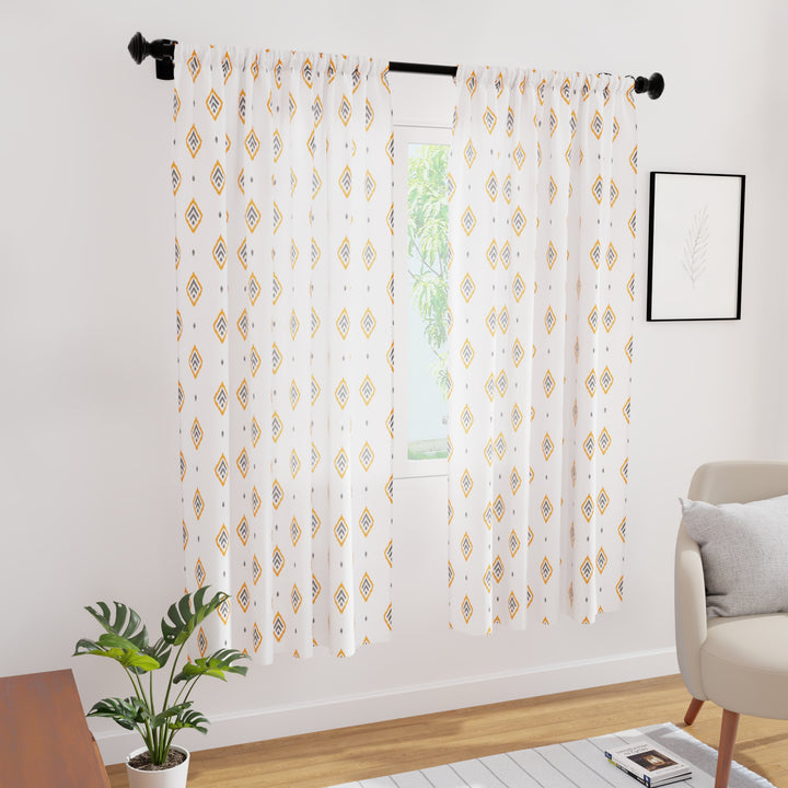 Polyester Diamond Yellow Curtain (Pack of 2)