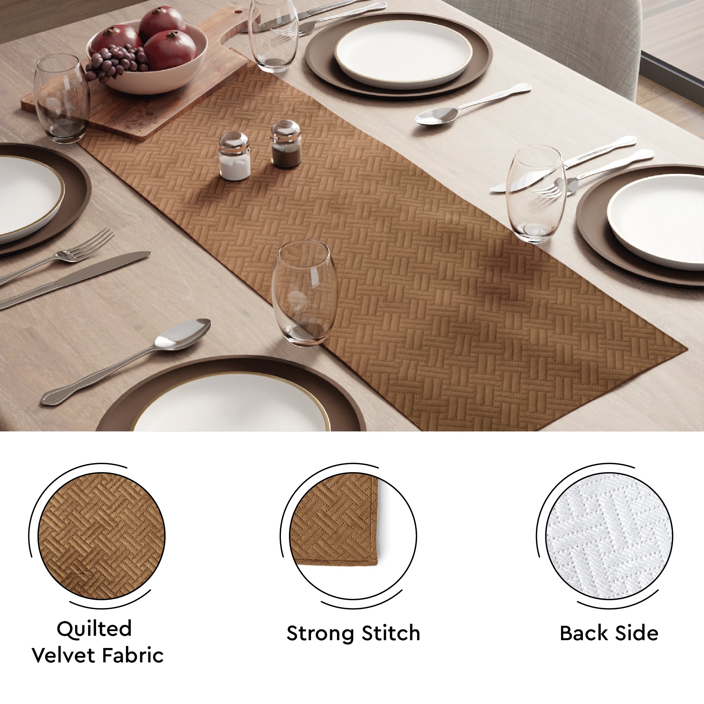 Quilted Velvet Tan Table Runner